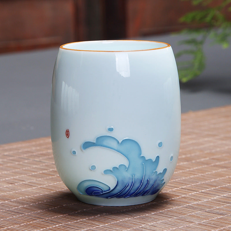 Buddha Stones Koi Fish Lotus Landscape Tarassaco Peonia Fiore Tazza da tè in ceramica Kung Fu Tazza da tè