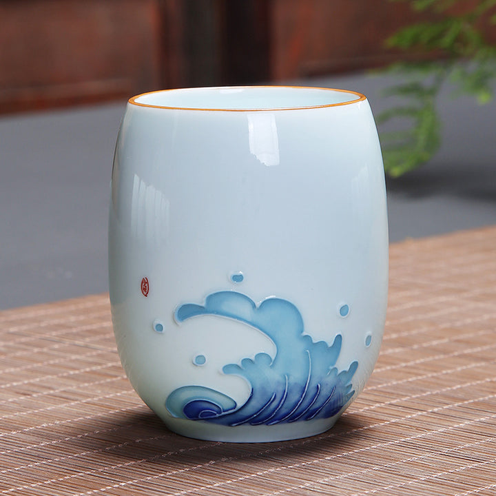 Buddha Stones Koi Fish Lotus Landscape Tarassaco Peonia Fiore Tazza da tè in ceramica Kung Fu Tazza da tè