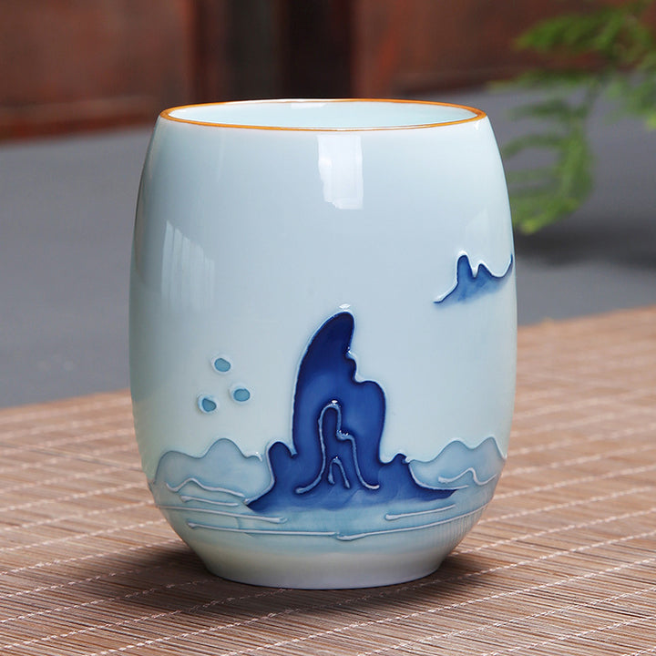 Buddha Stones Koi Fish Lotus Landscape Tarassaco Peonia Fiore Tazza da tè in ceramica Kung Fu Tazza da tè