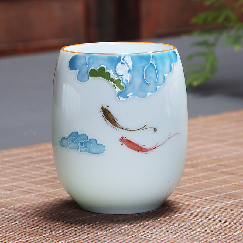 Buddha Stones Koi Fish Lotus Landscape Tarassaco Peonia Fiore Tazza da tè in ceramica Kung Fu Tazza da tè