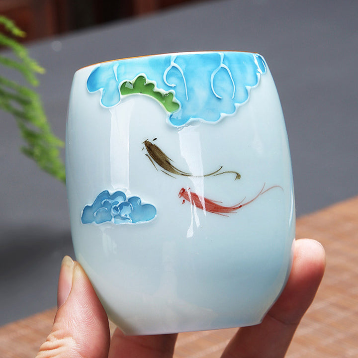 Buddha Stones Koi Fish Lotus Landscape Tarassaco Peonia Fiore Tazza da tè in ceramica Kung Fu Tazza da tè