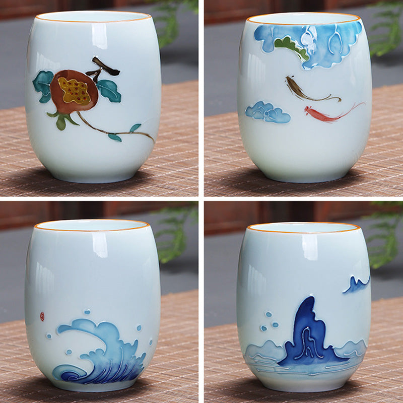 Buddha Stones Koi Fish Lotus Landscape Tarassaco Peonia Fiore Tazza da tè in ceramica Kung Fu Tazza da tè