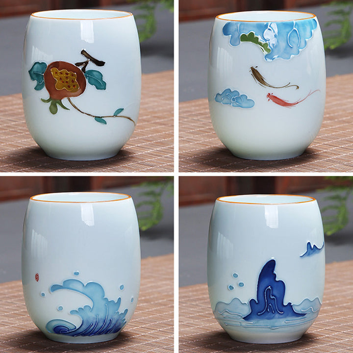 Buddha Stones Koi Fish Lotus Landscape Tarassaco Peonia Fiore Tazza da tè in ceramica Kung Fu Tazza da tè