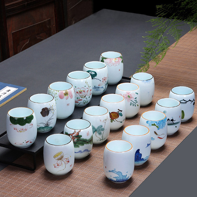 Buddha Stones Koi Fish Lotus Landscape Tarassaco Peonia Fiore Tazza da tè in ceramica Kung Fu Tazza da tè