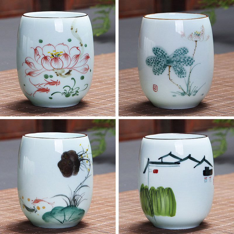 Buddha Stones Koi Fish Lotus Landscape Tarassaco Peonia Fiore Tazza da tè in ceramica Kung Fu Tazza da tè