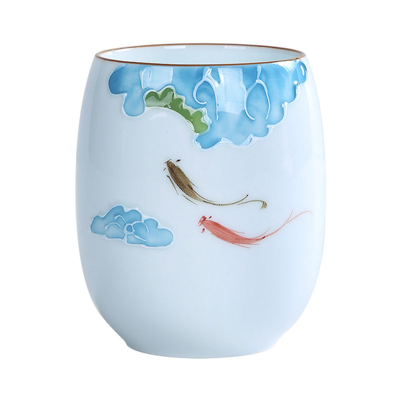 Buddha Stones Koi Fish Lotus Landscape Tarassaco Peonia Fiore Tazza da tè in ceramica Kung Fu Tazza da tè