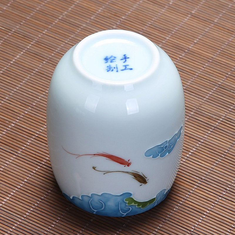 Buddha Stones Koi Fish Lotus Landscape Tarassaco Peonia Fiore Tazza da tè in ceramica Kung Fu Tazza da tè