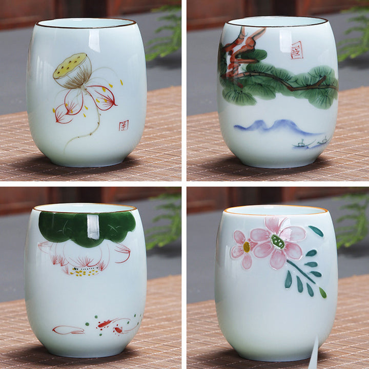 Buddha Stones Koi Fish Lotus Landscape Tarassaco Peonia Fiore Tazza da tè in ceramica Kung Fu Tazza da tè