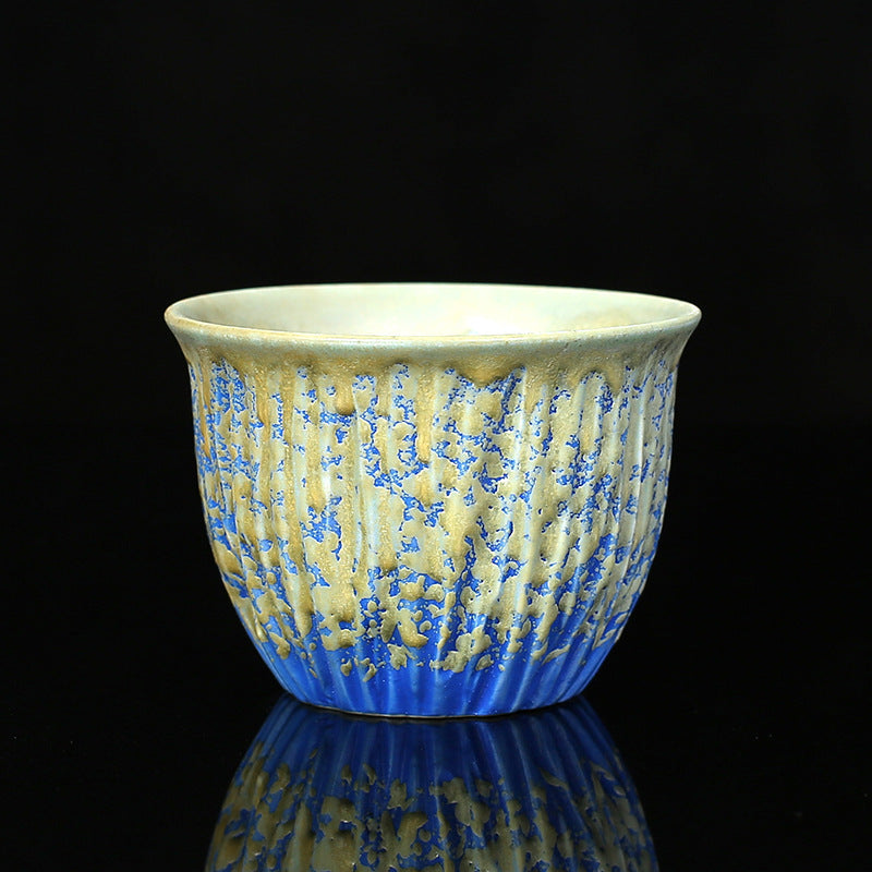 Buddha Stones Retro Blu Rosso Gradiente Loto Motivo Forno Cambia Tazza da Tè in Ceramica Kung Fu Tazza da Tè Ciotola
