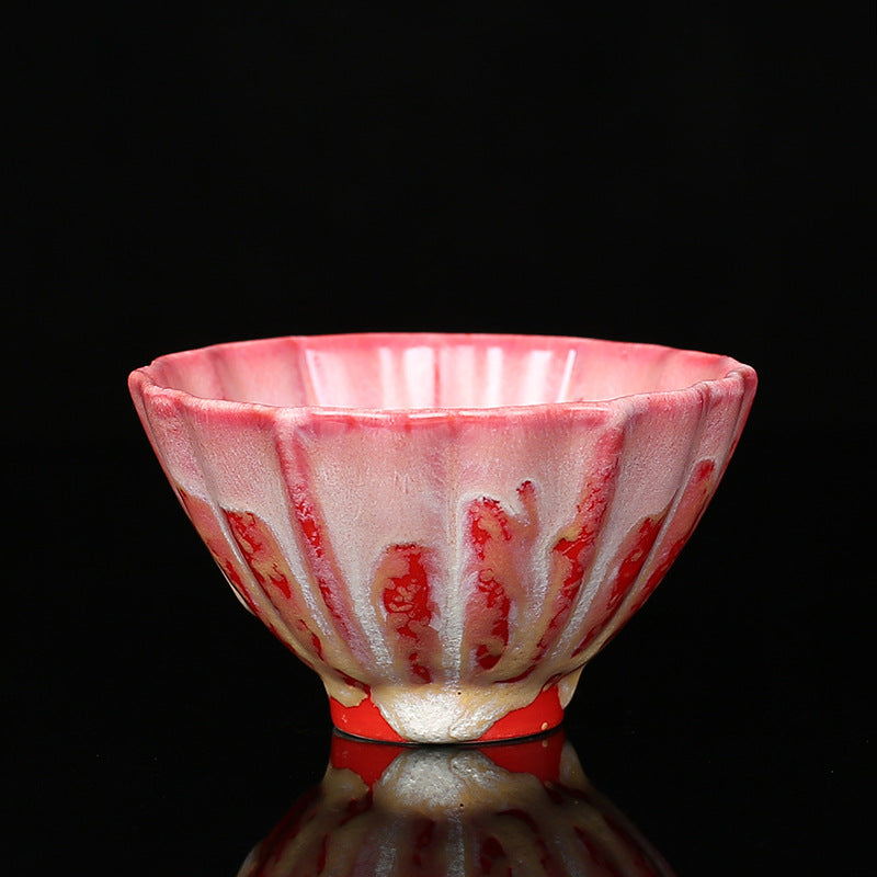Buddha Stones Retro Blu Rosso Gradiente Loto Motivo Forno Cambia Tazza da Tè in Ceramica Kung Fu Tazza da Tè Ciotola
