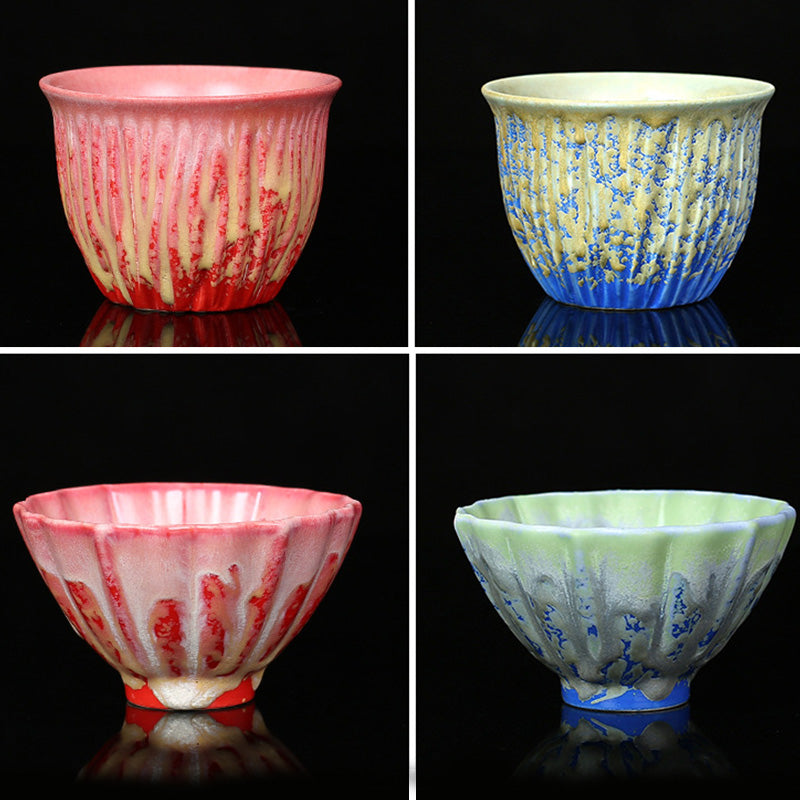Buddha Stones Retro Blu Rosso Gradiente Loto Motivo Forno Cambia Tazza da Tè in Ceramica Kung Fu Tazza da Tè Ciotola