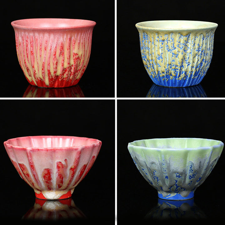 Buddha Stones Retro Blu Rosso Gradiente Loto Motivo Forno Cambia Tazza da Tè in Ceramica Kung Fu Tazza da Tè Ciotola