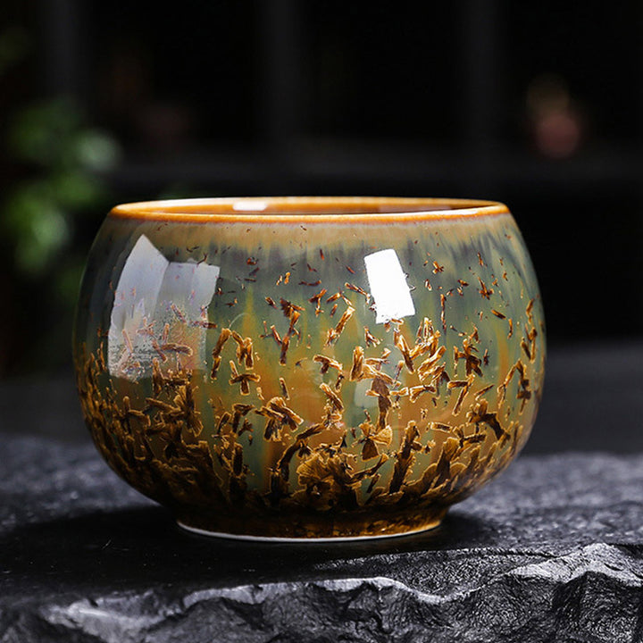 Buddha Stones Tazza da tè in ceramica marrone colorata Tazza da tè Kung Fu Ciotola