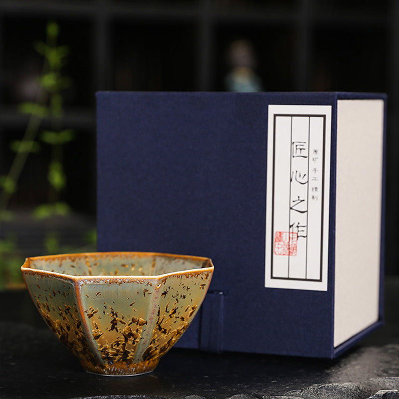 Buddha Stones Tazza da tè in ceramica marrone colorata Tazza da tè Kung Fu Ciotola