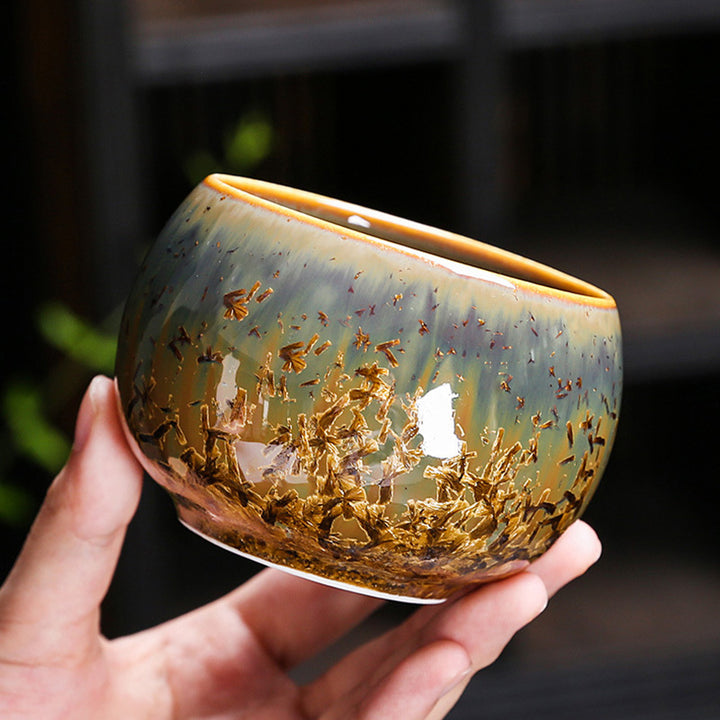 Buddha Stones Tazza da tè in ceramica marrone colorata Tazza da tè Kung Fu Ciotola
