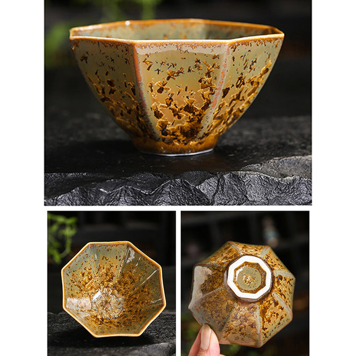 Buddha Stones Tazza da tè in ceramica marrone colorata Tazza da tè Kung Fu Ciotola