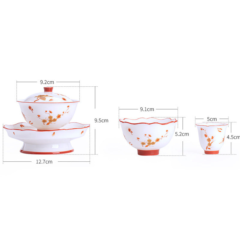 Buddha Stones Fiori di porcellana bianca Gaiwan in ceramica Sancai Tazza da tè Kung Fu Tazza da tè e piattino con coperchio