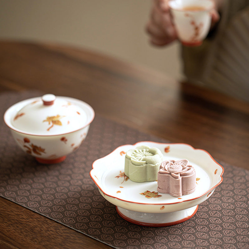 Buddha Stones Fiori di porcellana bianca Gaiwan in ceramica Sancai Tazza da tè Kung Fu Tazza da tè e piattino con coperchio