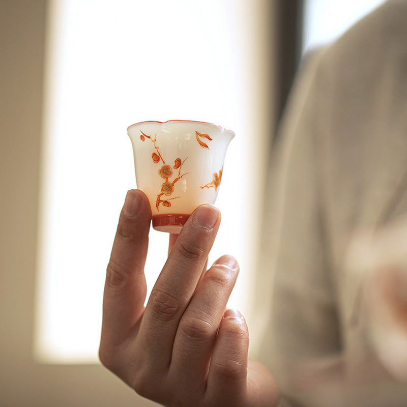 Buddha Stones Fiori di porcellana bianca Gaiwan in ceramica Sancai Tazza da tè Kung Fu Tazza da tè e piattino con coperchio