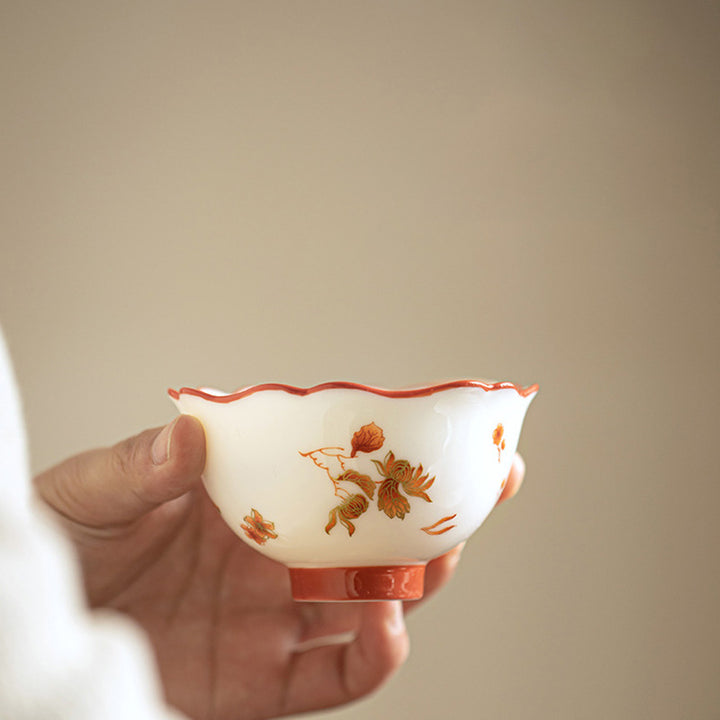 Buddha Stones Fiori di porcellana bianca Gaiwan in ceramica Sancai Tazza da tè Kung Fu Tazza da tè e piattino con coperchio