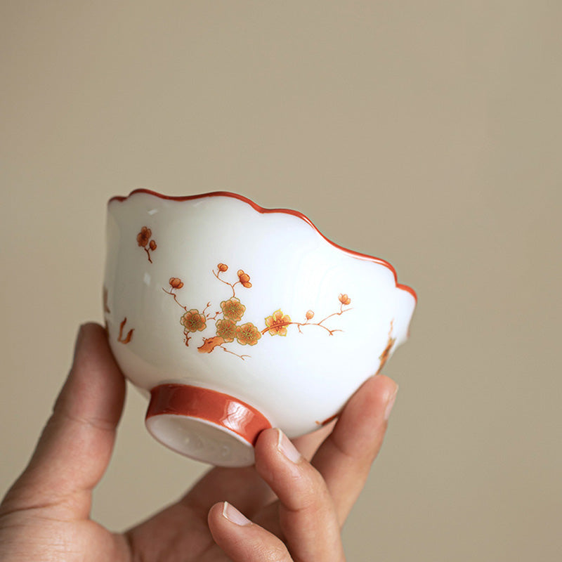 Buddha Stones Fiori di porcellana bianca Gaiwan in ceramica Sancai Tazza da tè Kung Fu Tazza da tè e piattino con coperchio