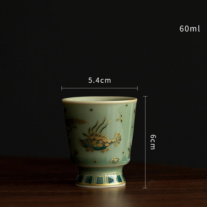Buddha Stones Porcellana verde Farfalla Fiore Salmone Pesce Ceramica Gaiwan Sancai Tazza da tè Kung Fu Tazza da tè e piattino con coperchio