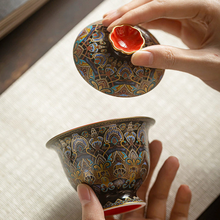 Buddha Stones Dunhuang Color Pattern Gaiwan Tazza da tè Kung Fu Tazza da tè con coperchio