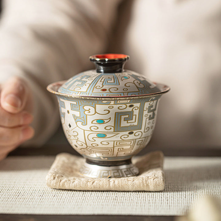 Buddha Stones Dunhuang Color Pattern Gaiwan Tazza da tè Kung Fu Tazza da tè con coperchio