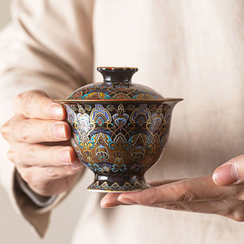 Buddha Stones Dunhuang Color Pattern Gaiwan Tazza da tè Kung Fu Tazza da tè con coperchio