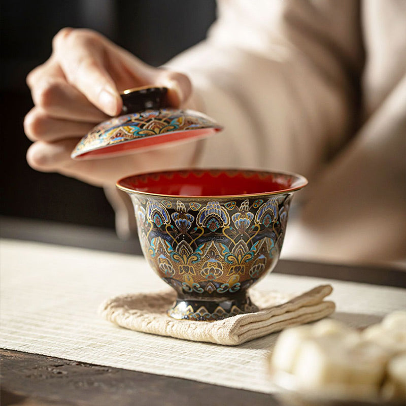 Buddha Stones Dunhuang Color Pattern Gaiwan Tazza da tè Kung Fu Tazza da tè con coperchio