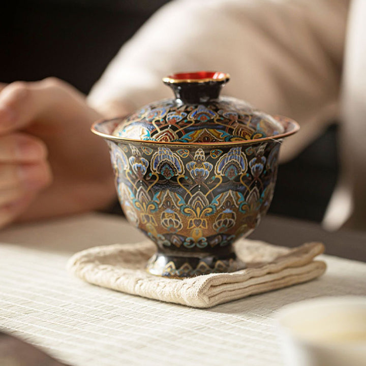 Buddha Stones Dunhuang Color Pattern Gaiwan Tazza da tè Kung Fu Tazza da tè con coperchio