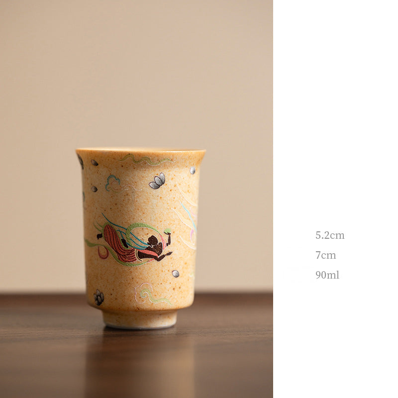 Buddha Stones Dunhuang Color Mille Buddha Apsaras volanti Modello Gaiwan Tazza da tè Kung Fu Tazza da tè con coperchio