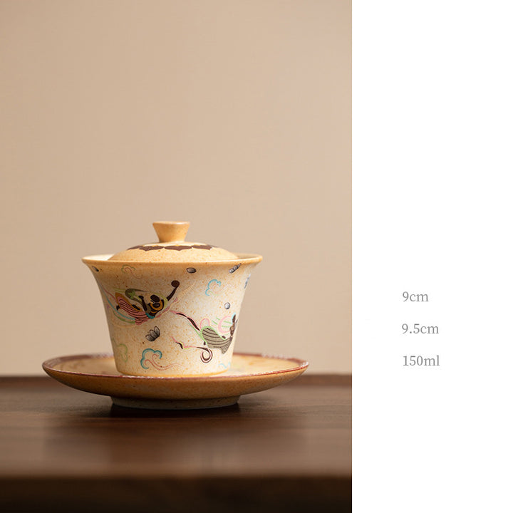 Buddha Stones Dunhuang Color Mille Buddha Apsaras volanti Modello Gaiwan Tazza da tè Kung Fu Tazza da tè con coperchio