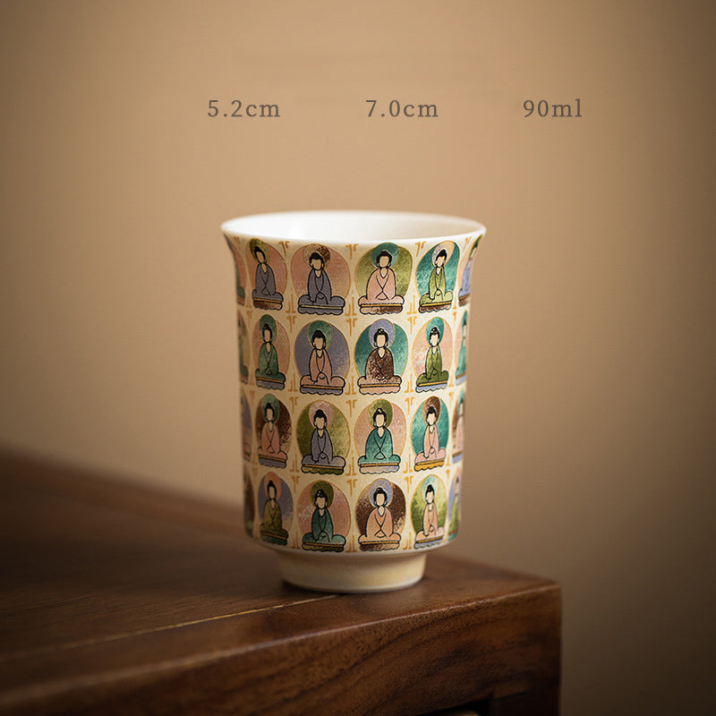 Buddha Stones Dunhuang Color Mille Buddha Apsaras volanti Modello Gaiwan Tazza da tè Kung Fu Tazza da tè con coperchio