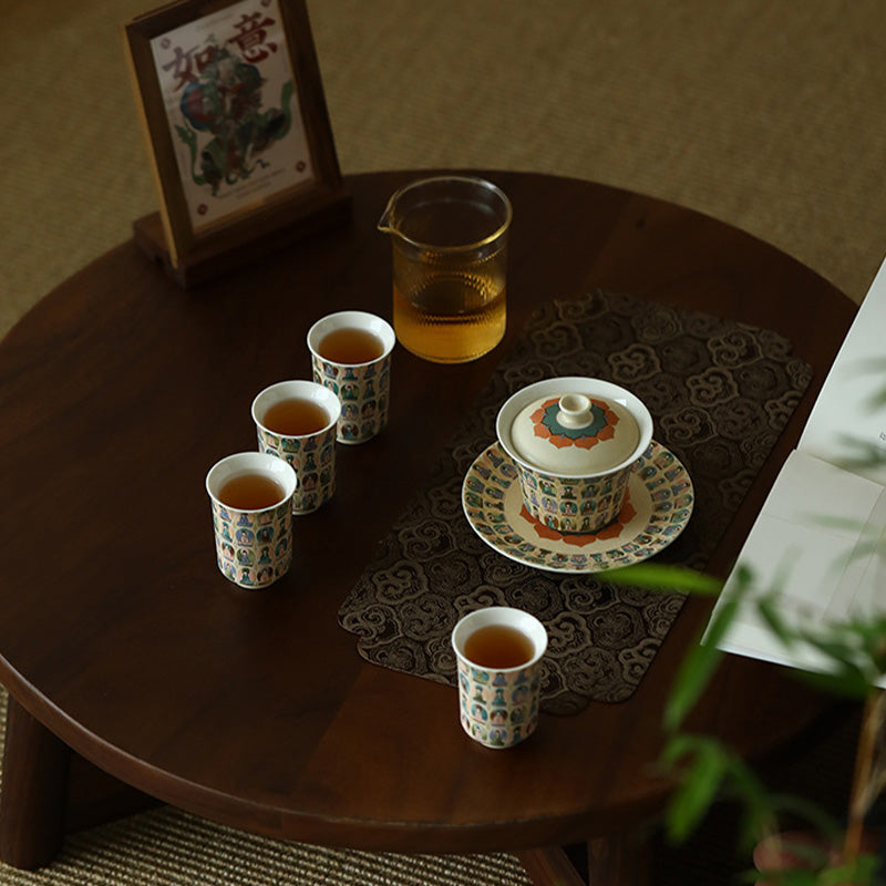 Buddha Stones Dunhuang Color Mille Buddha Apsaras volanti Modello Gaiwan Tazza da tè Kung Fu Tazza da tè con coperchio