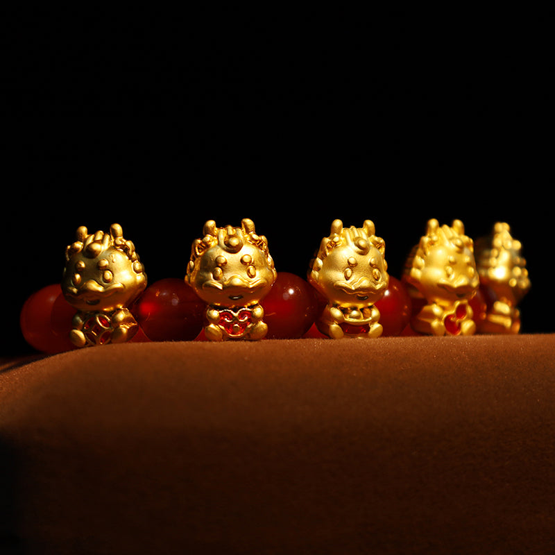 Braccialetto di protezione del carattere Fu della moneta di rame naturale di agata rossa dell'anno del drago Buddha Stones