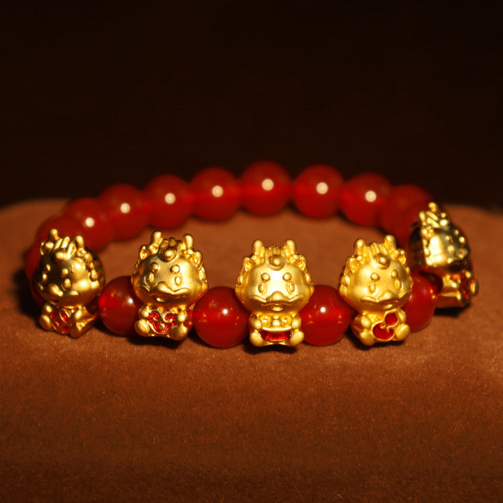 Braccialetto di protezione del carattere Fu della moneta di rame naturale di agata rossa dell'anno del drago Buddha Stones