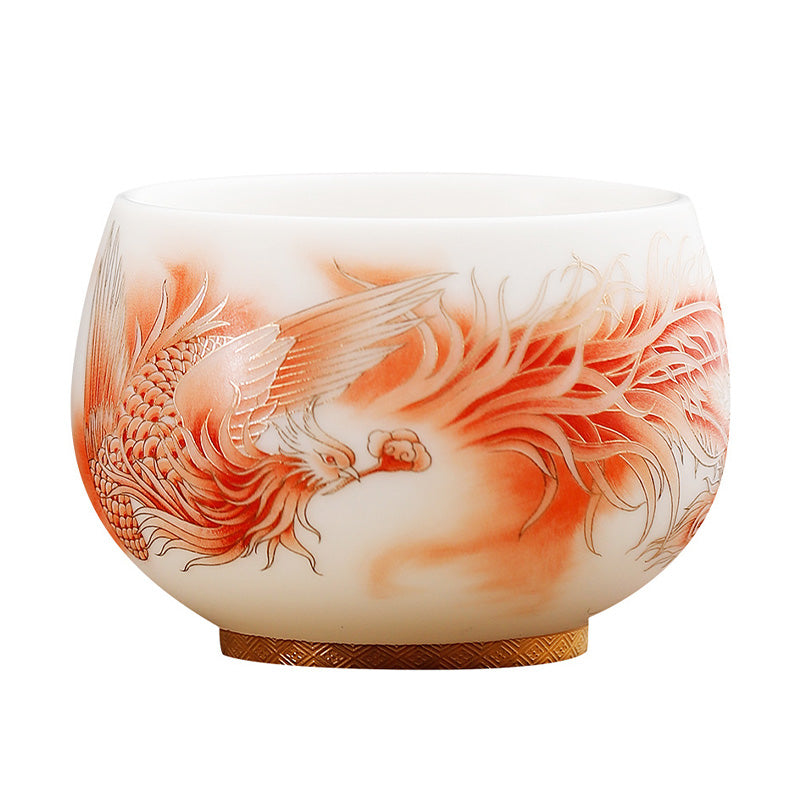 Buddha Stones Phoenix Tazza da tè in porcellana bianca in ceramica Tazza da tè Kung Fu