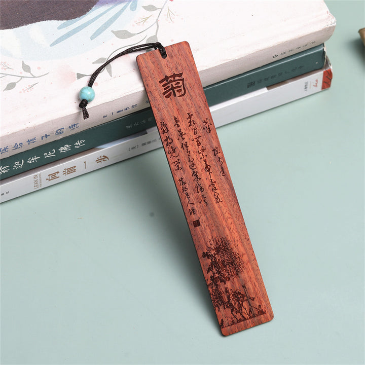 Segnalibri in legno di crisantemo di bambù e orchidea di prugna Buddha Stones con scatola regalo