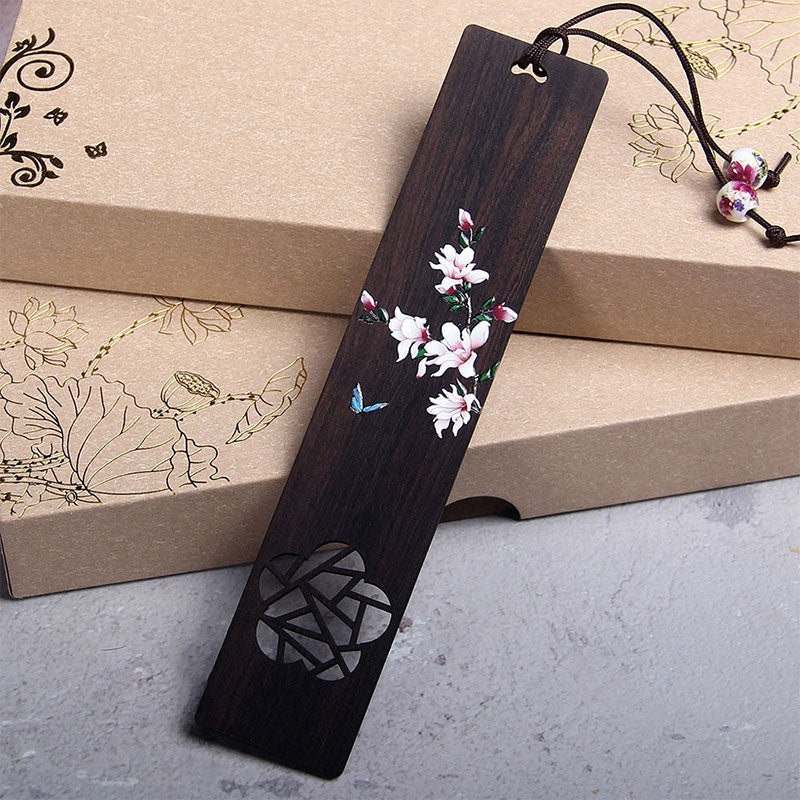 Segnalibri in legno di ebano con fiore di farfalla Buddha Stones con scatola regalo