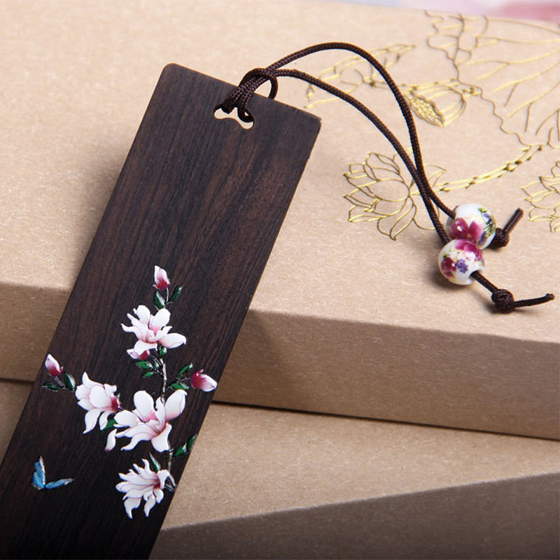 Segnalibri in legno di ebano con fiore di farfalla Buddha Stones con scatola regalo