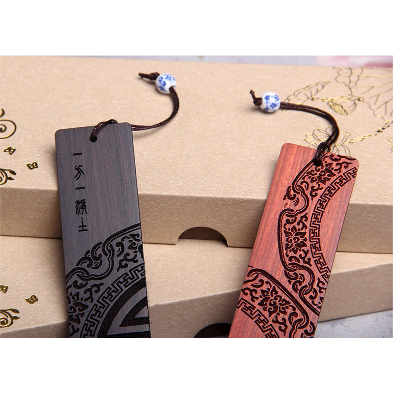 Buddha Stones Zen Illuminazione Citazioni Ebano Legno Piccola Foglia Segnalibri Sandalo Rosso Con Scatola Regalo