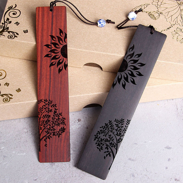 Segnalibri Buddha Stones Sun Tree Ebony Wood Small Leaf Red Sandalwood con scatola regalo