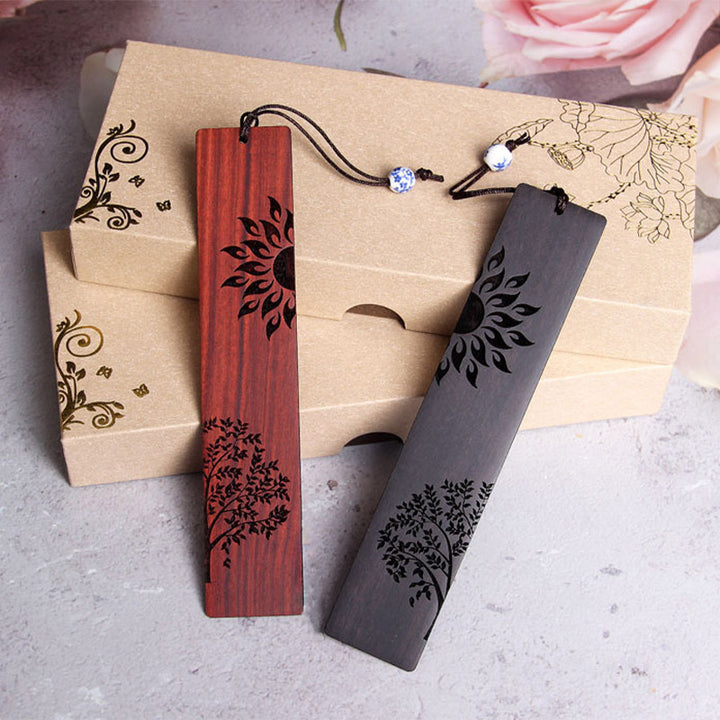 Segnalibri Buddha Stones Sun Tree Ebony Wood Small Leaf Red Sandalwood con scatola regalo