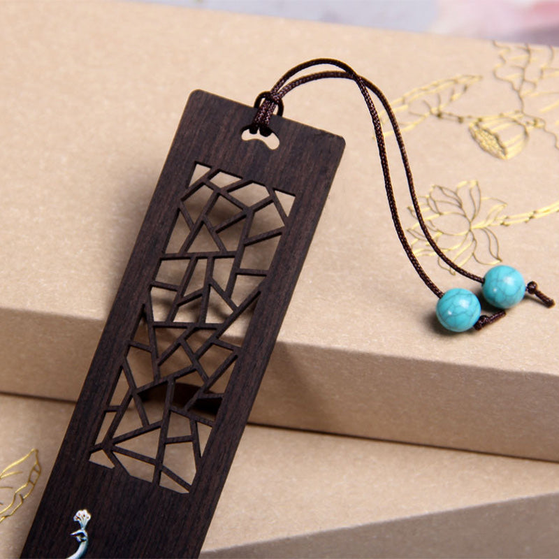 Segnalibri in legno di ebano con pavone blu Buddha Stones con scatola regalo