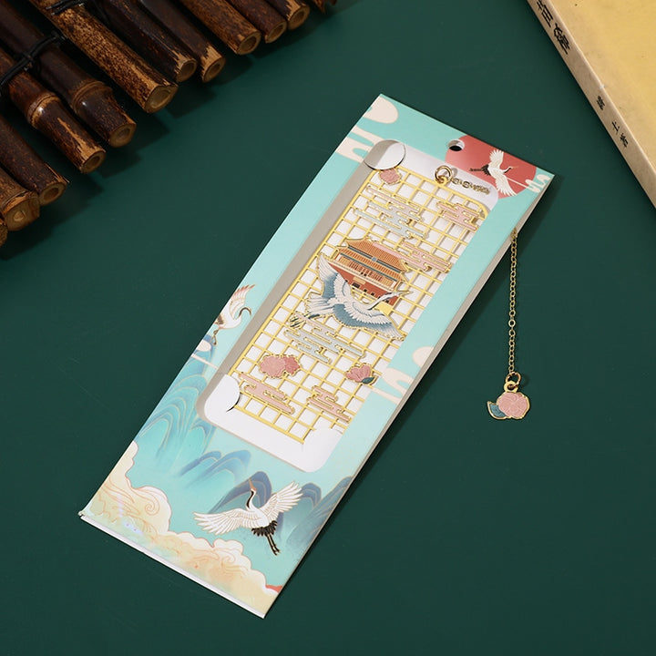 Segnalibro cavo in metallo ottone con Buddha Stones, alce, pesce koi, gru, volpe a nove code - Gru - image 5