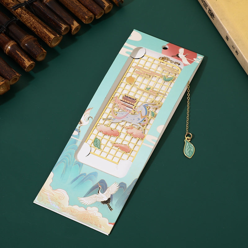 Segnalibro cavo in metallo ottone con Buddha Stones, alce, pesce koi, gru, volpe a nove code