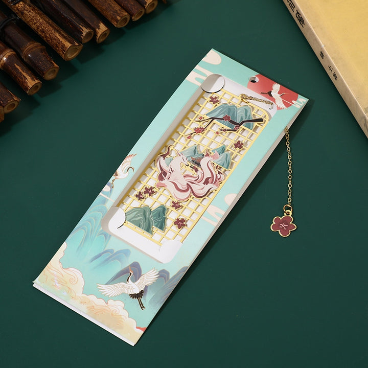 Segnalibro cavo in metallo ottone con Buddha Stones, alce, pesce koi, gru, volpe a nove code