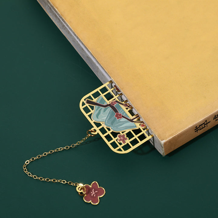 Segnalibro cavo in metallo ottone con Buddha Stones, alce, pesce koi, gru, volpe a nove code