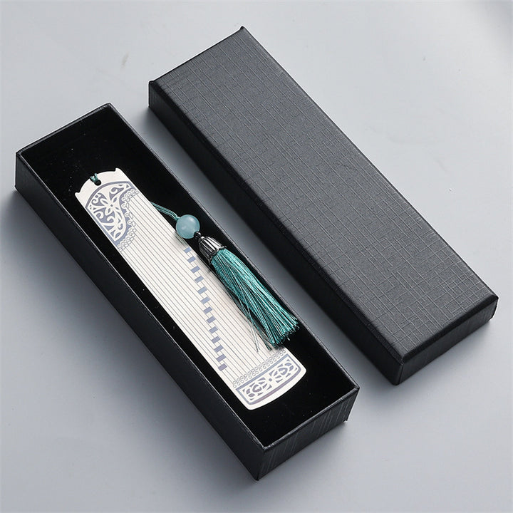 Buddha Stones Strumenti musicali classici Pipa Guzheng Guqin Ruan Segnalibri in metallo Nappa con scatola regalo